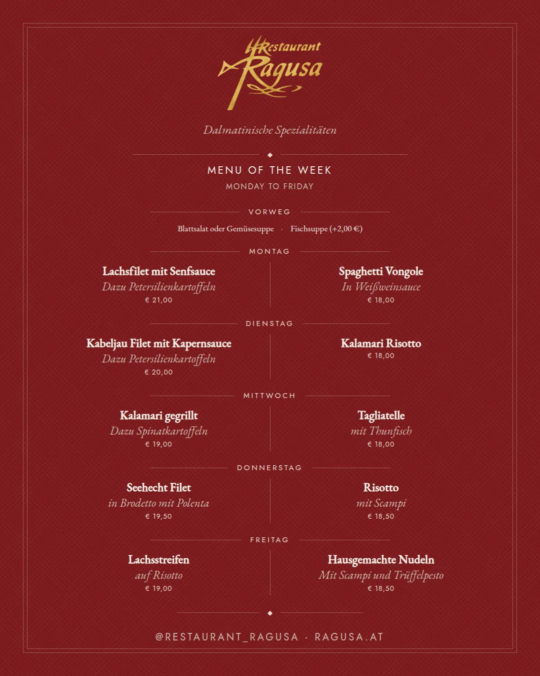 Our lunch menu this week