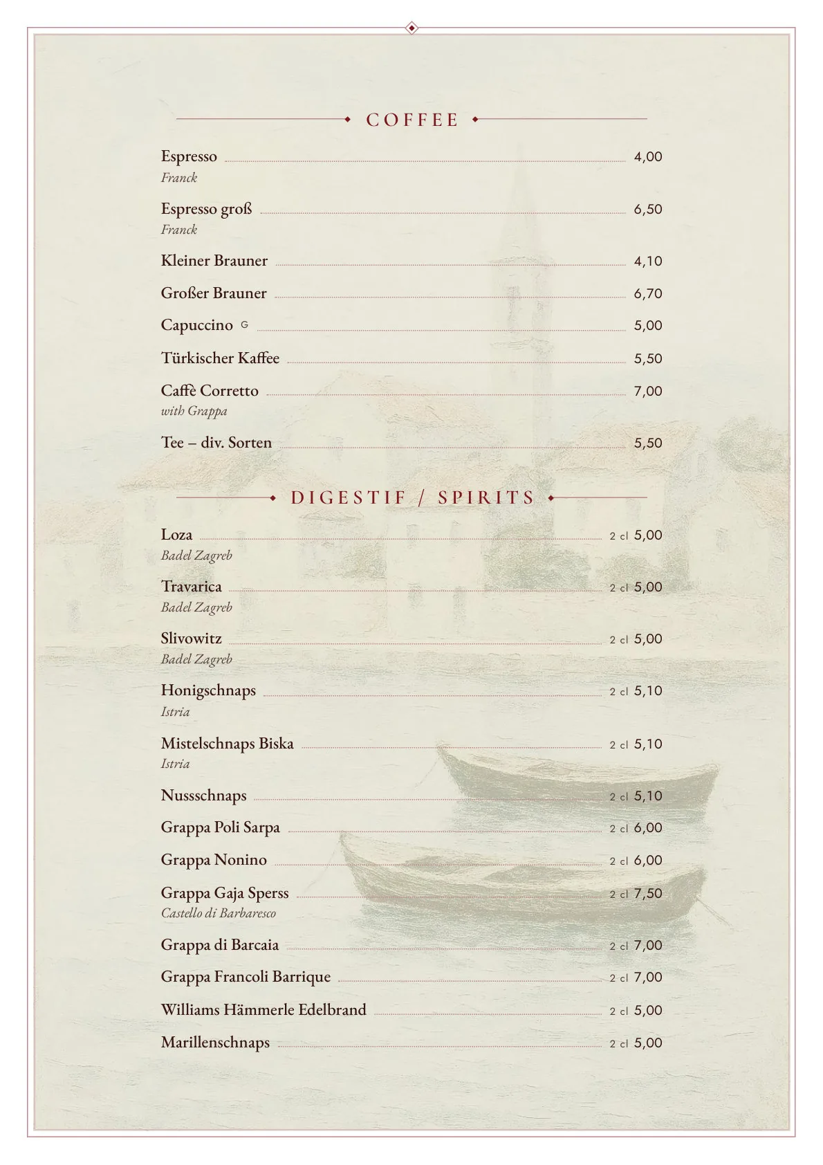Beverage Menu